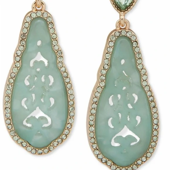 lonna & lilly Gold and Mint Teardrop Pave Earrings. EUC - Picture 2 of 5